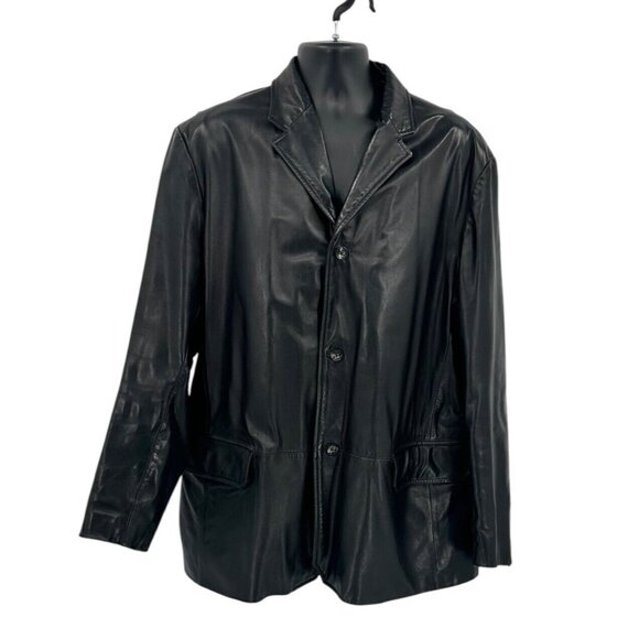 Vintage Banana Republic Mens Black Leather Blazer Size XL Sport Jacket